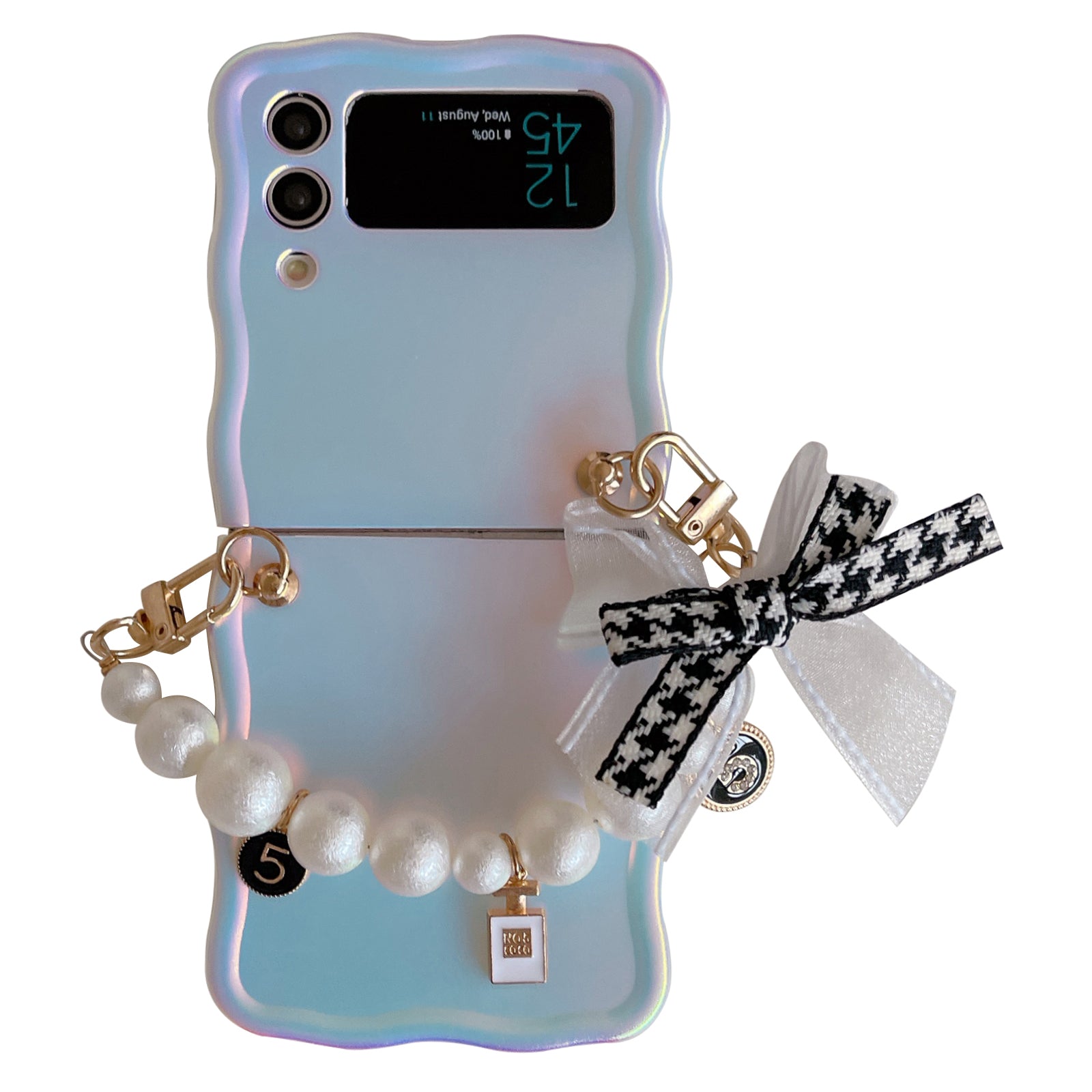 For Samsung Galaxy Z Flip4 5G Case TPU Shinny Laser Phone Cover with Pearl Bracelet For Samsung Galaxy Z Flip4 5G Case TPU Shinny Laser Phone Cover with Pearl Bracelet